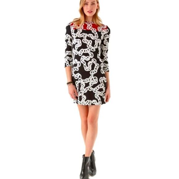 DVF Diane von Furstenberg Ruri Chain Print Dress 4 $345 Silk Jersey HOLOGRAM - Picture 2 of 7